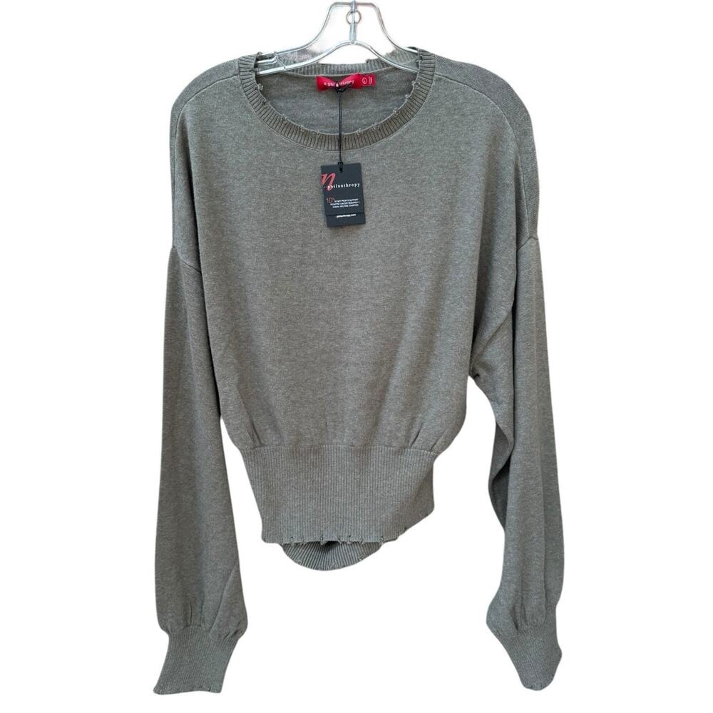 NWT Women’s N:‎ Philanthropy Weylan Cutout Back Sweater Large Olive Distressed